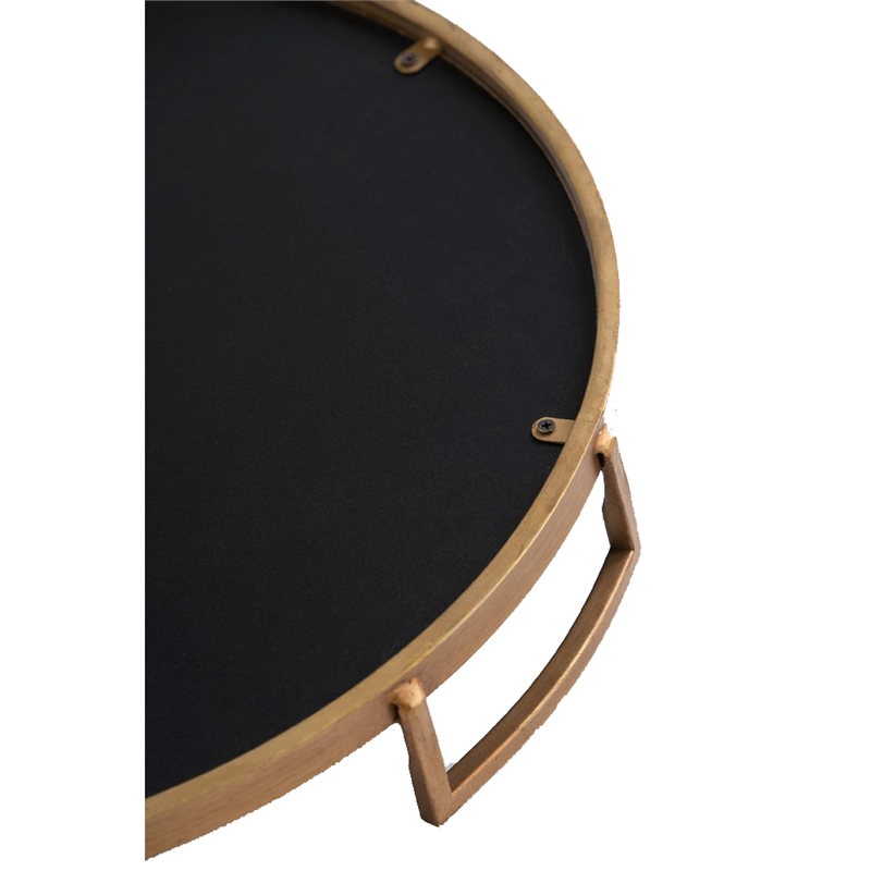 Set of 2 Decorative Trays with Handles- Black White Faux Marble Print- Gold