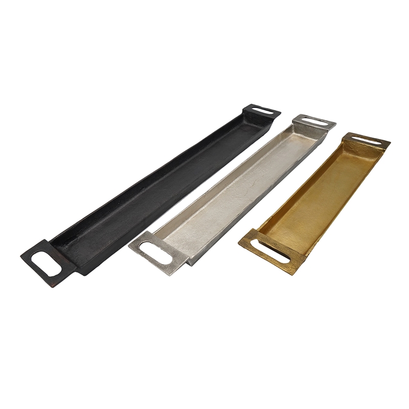 Slim Decorative Runner Tray Set of 3- Black Silver and Gold Aluminum