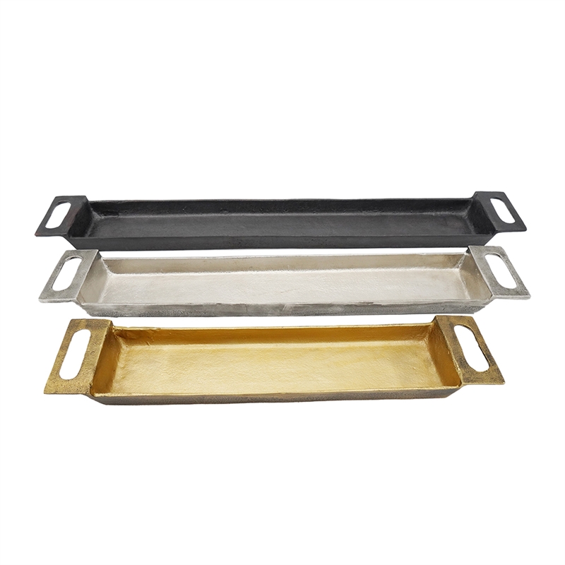 Slim Decorative Runner Tray Set of 3- Black Silver and Gold Aluminum