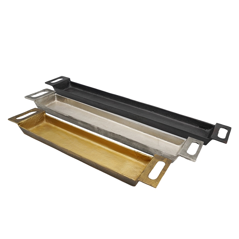 Slim Decorative Runner Tray Set of 3- Black Silver and Gold Aluminum