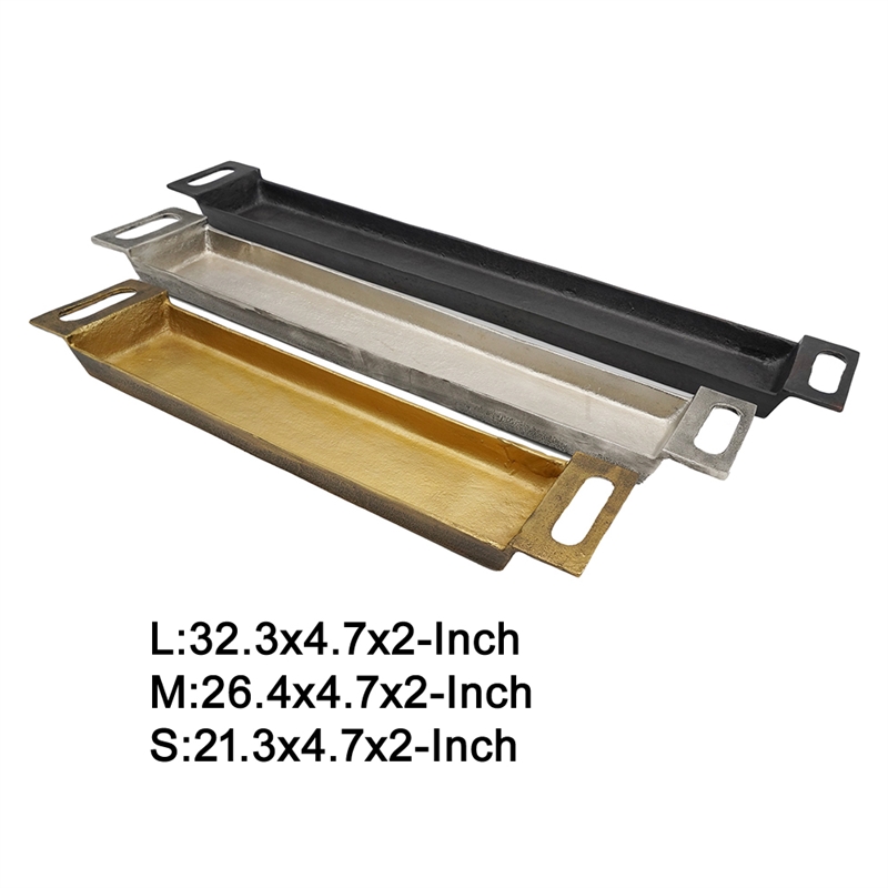 Slim Decorative Runner Tray Set of 3- Black Silver and Gold Aluminum