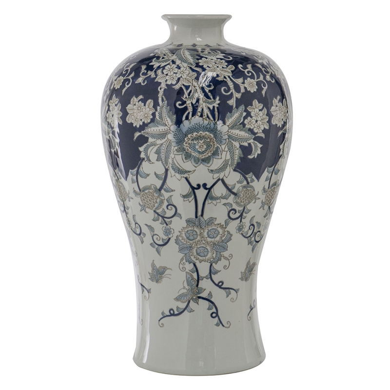 Rayn Decorative Urn- Blue White Chinoiserie Art- 24 Inch Porcelain