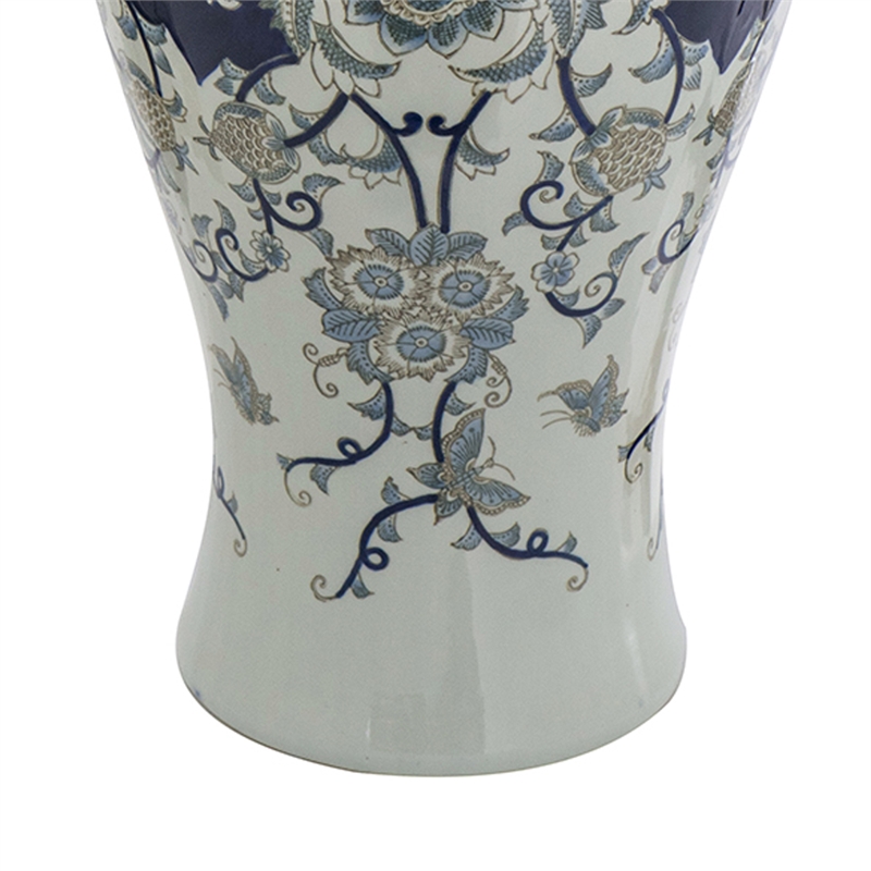 Rayn Decorative Urn- Blue White Chinoiserie Art- 24 Inch Porcelain