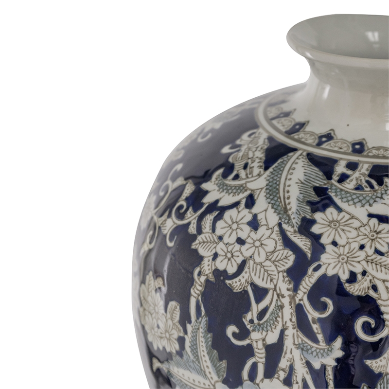 Rayn Decorative Urn- Blue White Chinoiserie Art- 24 Inch Porcelain