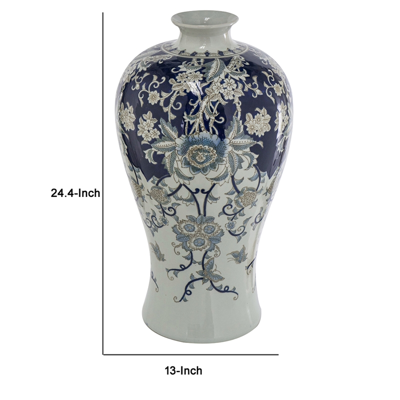 Rayn Decorative Urn- Blue White Chinoiserie Art- 24 Inch Porcelain