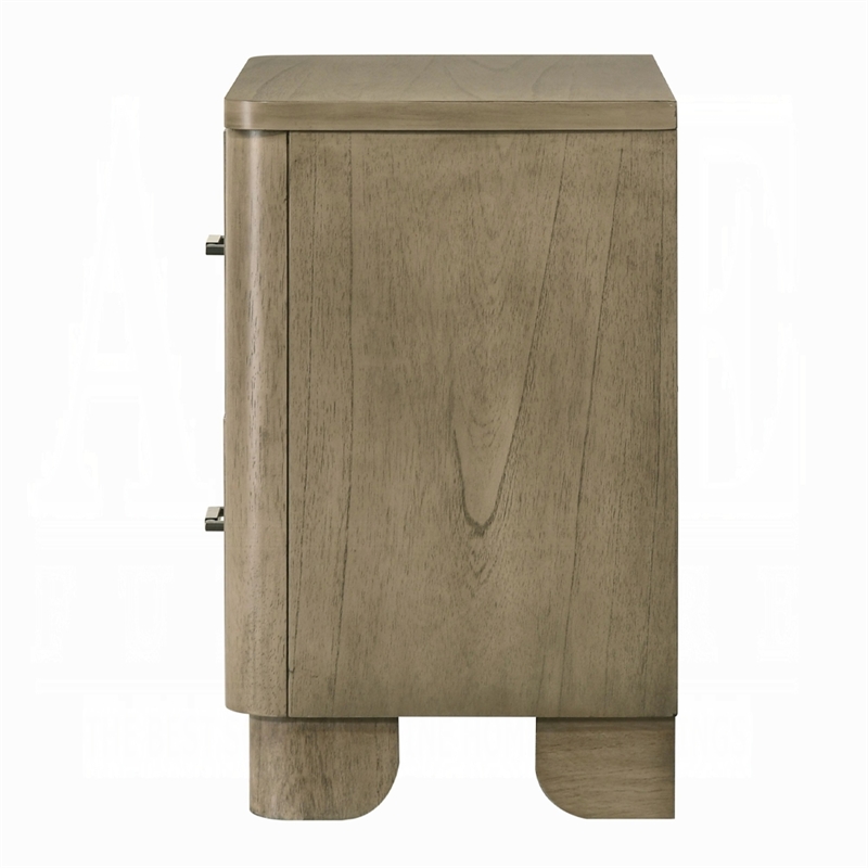 Leky Nightstand- 2 Reeded Drawers- Rounded Corners- Antique Oak Brown