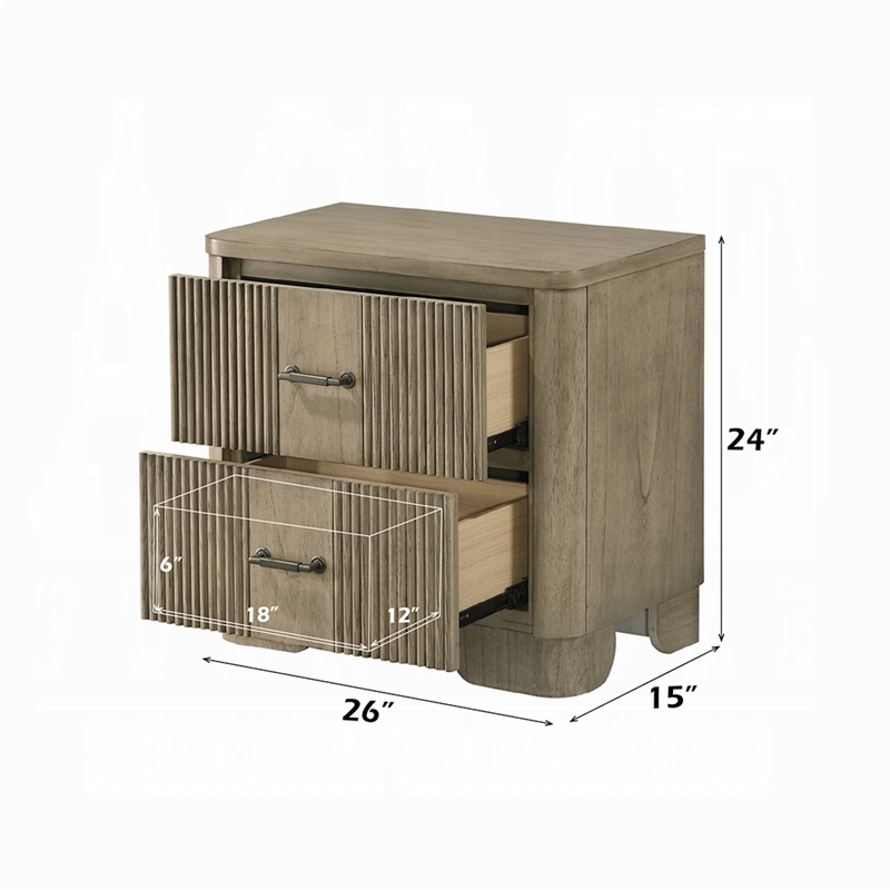 Leky Nightstand- 2 Reeded Drawers- Rounded Corners- Antique Oak Brown
