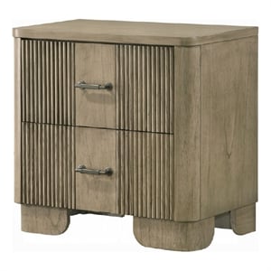 Leky Nightstand- 2 Reeded Drawers- Rounded Corners- Antique Oak Brown