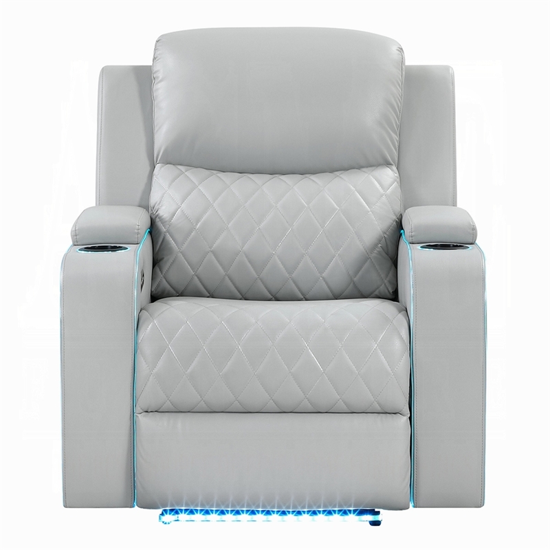 Ely Power Motion Reclining Chair with LED- Light Gray Synthetic Leather