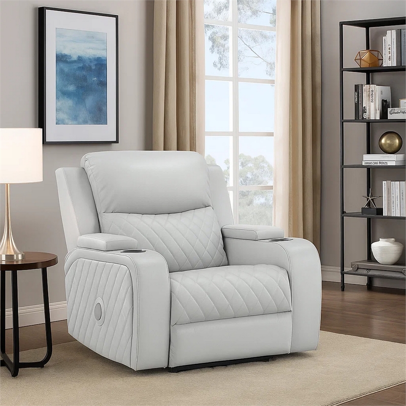 Ely Power Motion Reclining Chair with LED- Light Gray Synthetic Leather