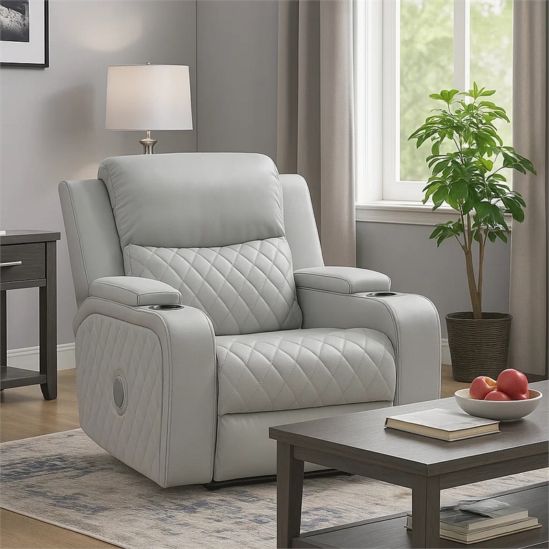 Ely Power Motion Reclining Chair with LED- Light Gray Synthetic Leather