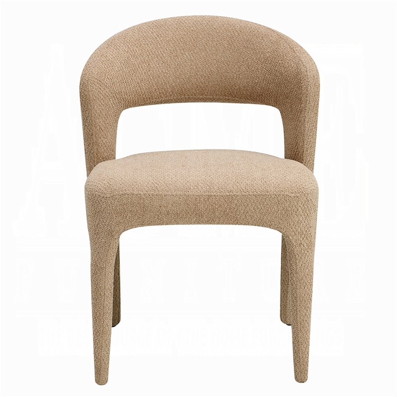 Ladi Dining Side Chair Set of 2- Light Brown Boucle Open Padded Back