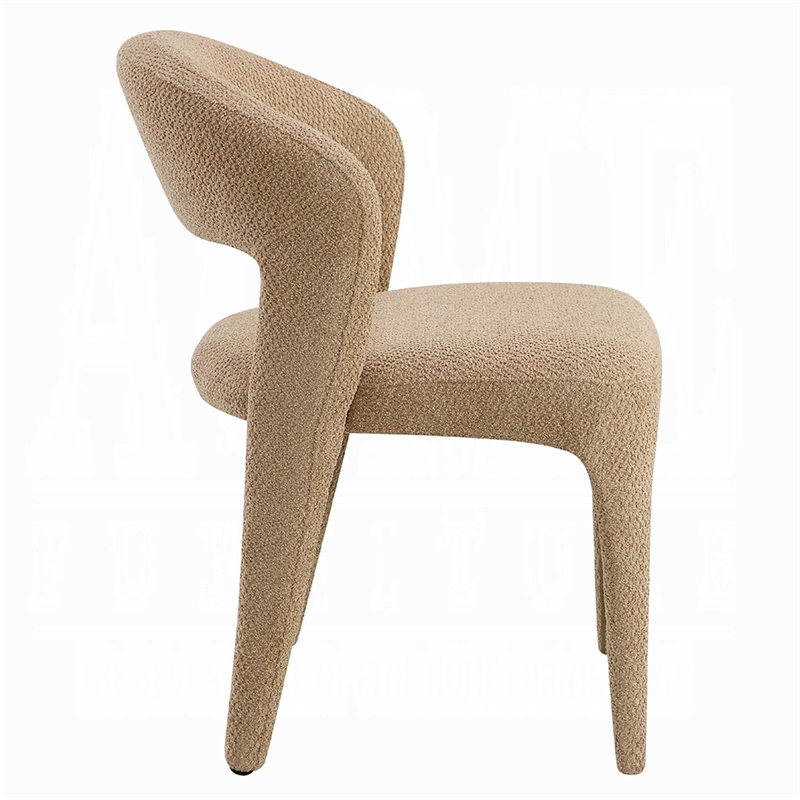 Ladi Dining Side Chair Set of 2- Light Brown Boucle Open Padded Back