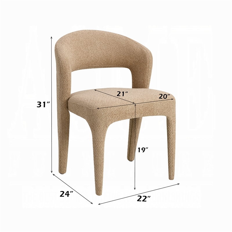 Ladi Dining Side Chair Set of 2- Light Brown Boucle Open Padded Back