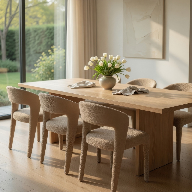 Ladi Dining Side Chair Set of 2- Light Brown Boucle Open Padded Back