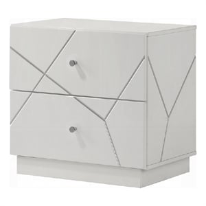 Esy Nightstand- 2 Drawers with Crystal Knobs- White Carved Pattern