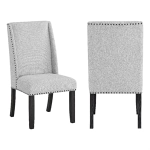 Vinz Dining Side Chair Set of 2- Light Gray Cotton Polyester- Black Legs
