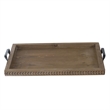 Liy 24 Inch Decor Serving Tray- Beaded Frame- Fir Wood- Metal Handles