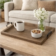 Liy 24 Inch Decor Serving Tray- Beaded Frame- Fir Wood- Metal Handles