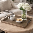 Liy 24 Inch Decor Serving Tray- Beaded Frame- Fir Wood- Metal Handles