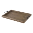 Liy 24 Inch Decor Serving Tray- Beaded Frame- Fir Wood- Metal Handles