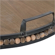 Liy 18 Inch Round Serving Tray- Beaded Brown Fir Wood- Metal Handles