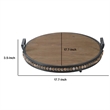 Liy 18 Inch Round Serving Tray- Beaded Brown Fir Wood- Metal Handles