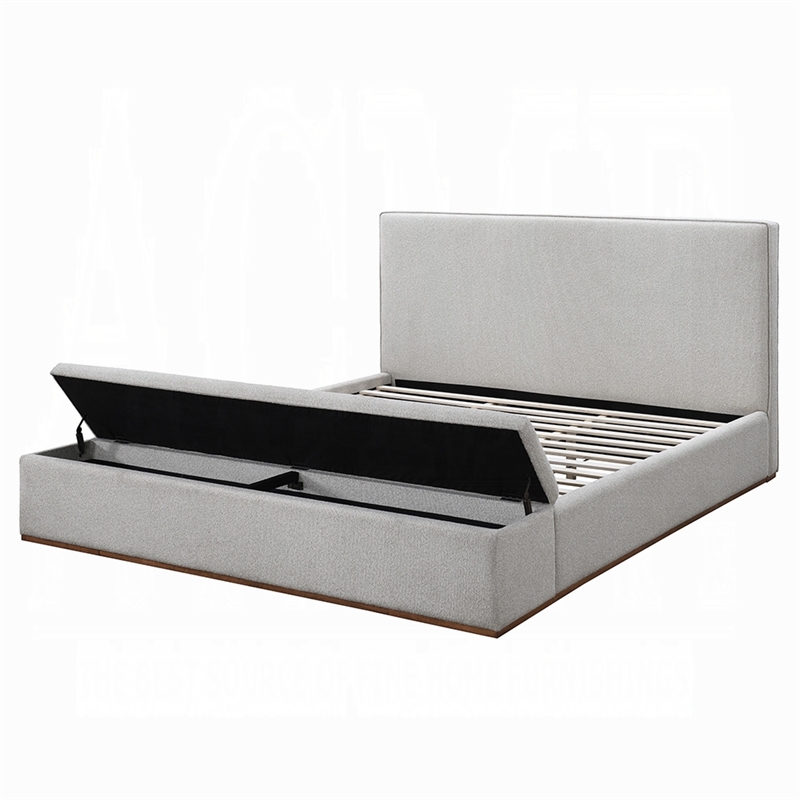 Bex King Platform Bed- Lift Top Storage Bench- Gray Linen Upholstery