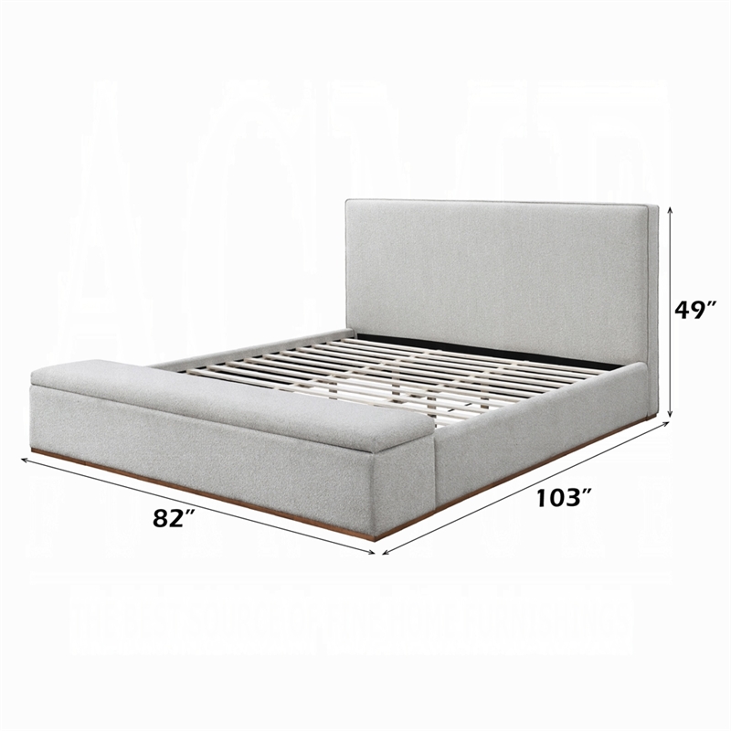 Bex King Platform Bed- Lift Top Storage Bench- Gray Linen Upholstery