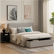 Bex King Platform Bed- Lift Top Storage Bench- Gray Linen Upholstery
