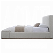 Bex Queen Platform Bed- Lift Top Storage Bench Gray Linen Upholstery- Brown