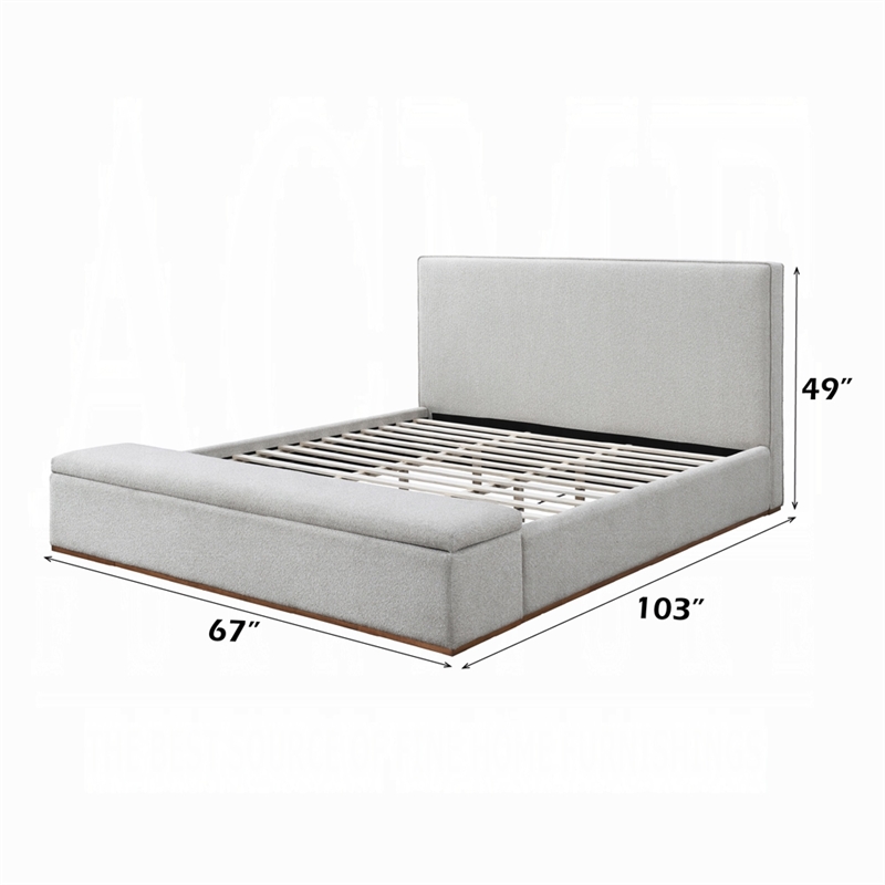 Bex Queen Platform Bed- Lift Top Storage Bench Gray Linen Upholstery- Brown