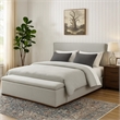 Bex Queen Platform Bed- Lift Top Storage Bench Gray Linen Upholstery- Brown