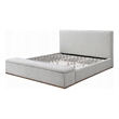 Bex Queen Platform Bed- Lift Top Storage Bench Gray Linen Upholstery- Brown