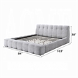Nah King Platform Bed with Bench- Grid Tufted- Channeled Gray Chenille