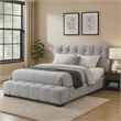 Nah Queen Platform Bed with Bench- Grid Tufted- Channeled Gray Chenille