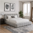 Nah Queen Platform Bed with Bench- Grid Tufted- Channeled Gray Chenille