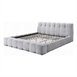 Nah Queen Platform Bed with Bench- Grid Tufted- Channeled Gray Chenille