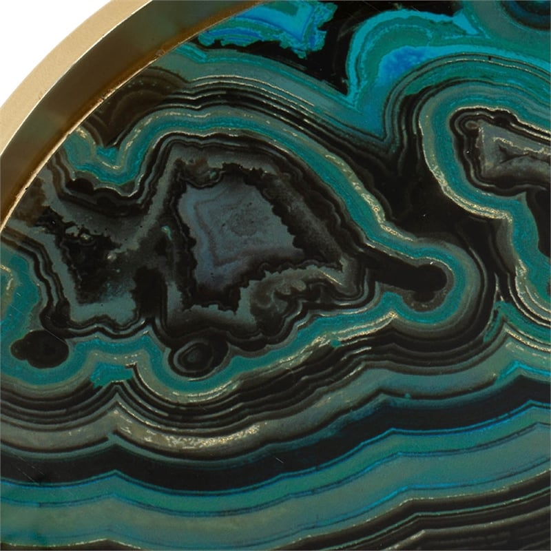 Jemin Decorative Tray with Swirl Patterns- Gold MDF Rim- Blue Glass 18 Inch