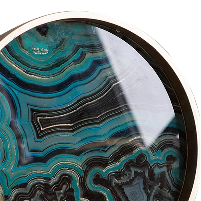 Jemin Decorative Tray with Swirl Patterns- Gold MDF Rim- Blue Glass 18 Inch