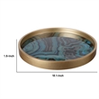 Jemin Decorative Tray with Swirl Patterns- Gold MDF Rim- Blue Glass 18 Inch