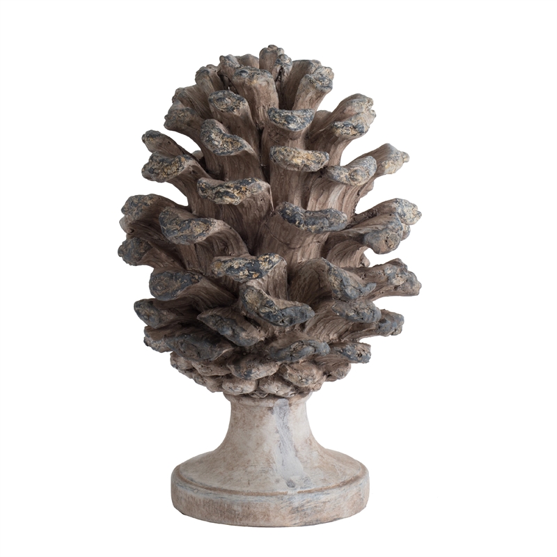 Hazel Accent Decor- 11 Inch Pine Cone Polyresin Sculpture- Gray