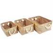 Nesting Basket Set of 3- Rope Handles- Gold Accents- Brown Jute Fabric