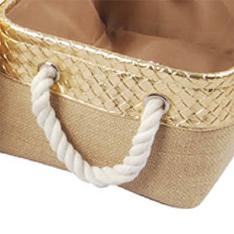Nesting Basket Set of 3- Rope Handles- Gold Accents- Brown Jute Fabric