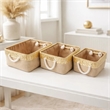 Nesting Basket Set of 3- Rope Handles- Gold Accents- Brown Jute Fabric