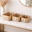Nesting Basket Set of 3- Rope Handles- Gold Accents- Brown Jute Fabric