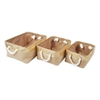 Nesting Basket Set of 3- Rope Handles- Gold Accents- Brown Jute Fabric