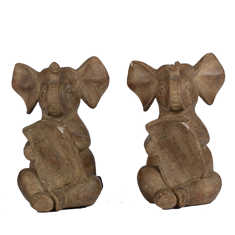 Accent Bookends Set of 2- Reading Elephants- Antique Brown- 9 Inch