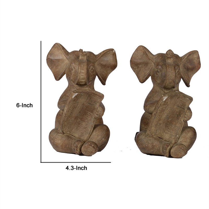 Accent Bookends Set of 2- Reading Elephants- Antique Brown- 9 Inch