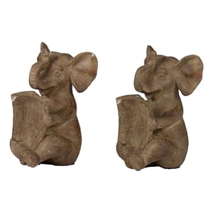 Accent Bookends Set of 2- Reading Elephants- Antique Brown- 9 Inch